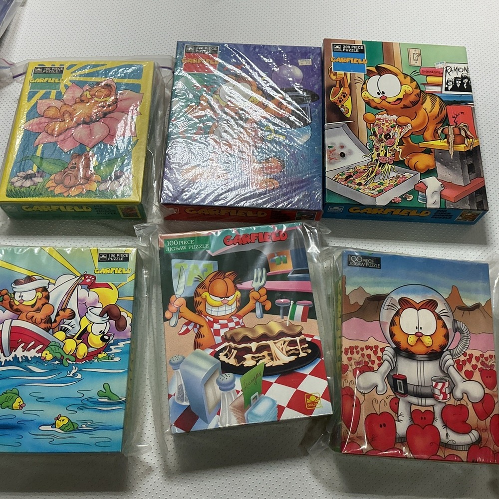 Vintage Garfield 100/200 Piece Puzzle Cartoon Cat Lot Of 6 Unopened NOS